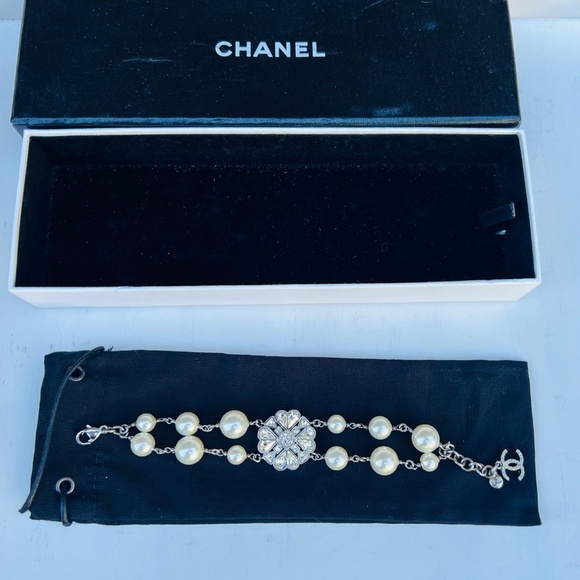 CHANEL Jewelry - Chanel Faux Pearl and Crystal Cluster Bracelet From Autumn 2008 Collection